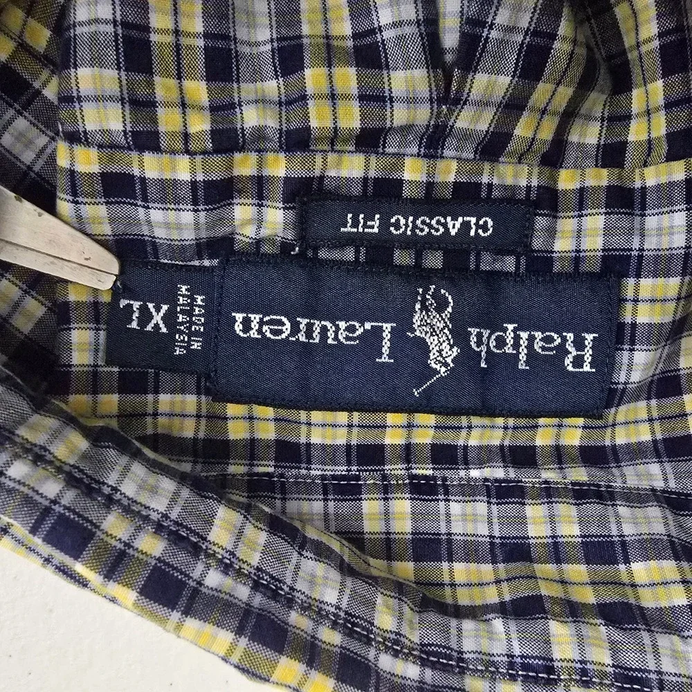 Polo Ralph Lauren Men XL Classic Fit Short Sleeve Plaid Button Down Shirt Yellow